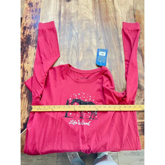 NWT Life Is Good Women's Red Holiday Horse Long Sleeve Crusher T-Shirt Size XL - Picture 7 of 7